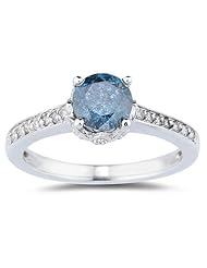 1 1/5 Carat Blue and White Diamonds Ring in 14K White Gold