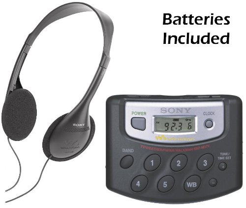 Sony Walkman Digital Tuning Portable Palm Size AM/FM Stereo Radio (Black) with Weather Band, 20 Station Preset Memory, DX Switch for Exceptional Reception, Convenient Belt Clip & Over the Head Stereo Headphones - Batteries Included - Designed for Jogg