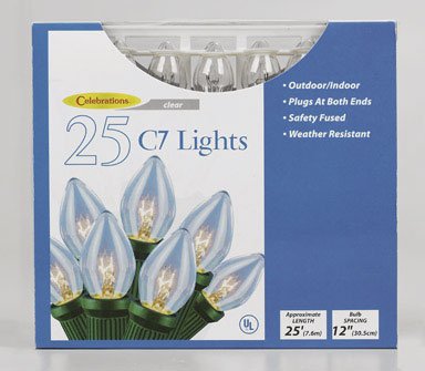 Celebrations Lighting Indoor/Outdoor 25 C7 String Light Set, Clear Bulbs