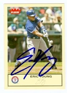 Eric Young Autographed/Hand Signed baseball card (Texas Rangers) 2005 Fleer #81