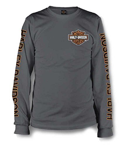 Harley-Davidson Men's Long Sleeve Orange Bar & Shield Grey Shirt 30291963 (2XL)