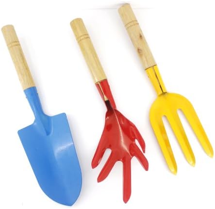 12" Red Yellow Blue 3 Pieces Metal Garden Tool Set Fork,shovel and Rake,free Shipping