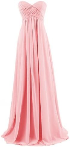 Sweetheart Bridesmaid Chiffon Prom Dresses Long Evening Gowns for Juniors,Pink,US0