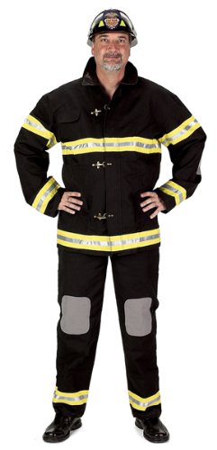 BLACK Adult Large (170-220 lbs) Realistic Firefighter Costume Suit/Helmet