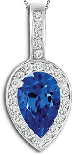 6.50 CT Pear Blue Topaz Round I-1 Diamond Pendant 14K White Yellow Gold Necklace
