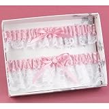 Review Yacanna  / Lace Ruffle Pink Bridal Garter Set - One keepsake, One tossing