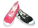 Girls Hawaiian Floral Distressed Canvas Slip Ons Shoes