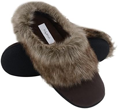 Vonmay Women's Faux Suede Fur Slip On Memory Foam Clog House Slippers Indoor / Outdoor (11-12 B(M) US, Coffee)