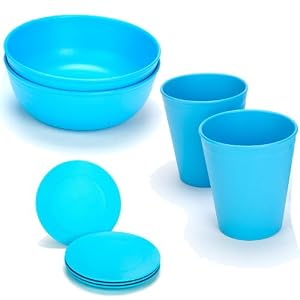 Green Eats Eco-Friendly 2 Pack Bowls, 4 Pack Snack Plates and 2 Pack Tumblers Set Blue