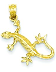14K Yellow Gold Gecko Lizard Charm Reptile Pendant