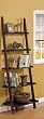 Dark Espresso Brown Leaning Bookcase Bookshelf