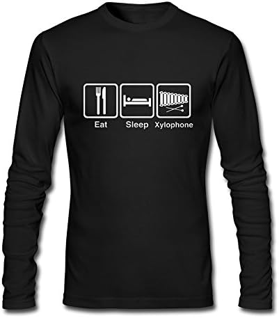 WEYE Men's Eat Sleep Xylophone Long Sleeve T-shirts Black XXL