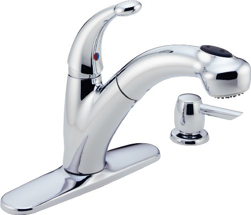 Delta Faucet 468-SD-DST Cicero Single-Handle Pull-out Kitchen Faucet with Soap and Lotion Dispenser, Chrome
