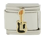 SilverBin Enamel Paint Rock n Roll Guitar Stainless Steel Italian Charm Link