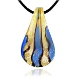 Dark Blue And Gold Drop Murano Glass Necklace Pendant