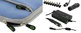 4n1 Combo - Toshiba Mini NB205-N325BL 10.1-Inch AC and DC Adapter Charger - Home / Car / Airplane (Invisible Zipper Dual-Pocket - Blue)