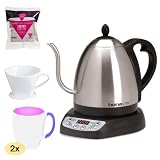Bonavita BV382510V Electric 1.0 L Gooseneck Variable Temperature Kettle + Coffee Filter Cone Size 4 + White Paper Filter for 02 Dripper + 2 pcs 16 oz. Stoneware Coffee Mug
