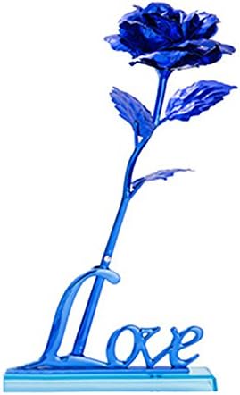 Usfan 24k Gold Dipped Rose Flowers with Love stand holder, Best Gift for Valentine's Day, Mother's Day, Anniversary, Birthday Gift (Blue with Holder)