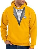 TUXEDO with WHITE FLOWER Tux Adult Pullover Hooded Sweatshirt Hoodie - Gold