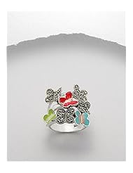 Mixed Colors Butterfly Colored Enamel Ring In 92.5 Sterling Silver
