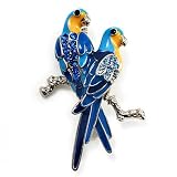 Blue Enamel Parrot Brooch (Silver Tone Metal)