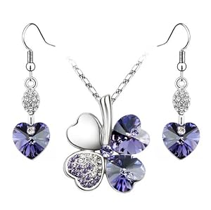 Le Premium Klee Anhänger Herz Ohrringe Set Tanzanite mit Swarovski Kristall Elements + ursprünglichen Le Premium Geschenkbox