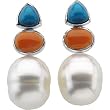14K White Gold Paspaley South Sea Cultured Pearl, Turquoise and Pink Coral Pendant