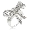 White Gold Rhodium Bonded Shoelace Ribbon Ring with Clear CZ Finish in Silvertone