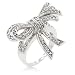 White Gold Rhodium Bonded Shoelace Ribbon Ring with Clear CZ Finish in Silvertone