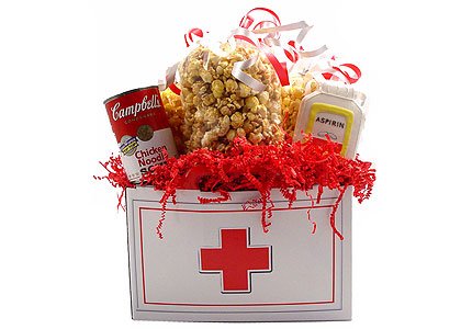 Red Cross Get Well Gourmet Popcorn Creation with Cookie and Soup by Cornzapoppin
