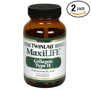 TwinLab MaxiLife Collagen Type II with Hyaluronic Acid, Capsules, 60-Count Bottles (Pack of 2)