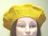 B305, Hand Crocheted Gild Yellow Color Gimp Beret for Men Women and Teens