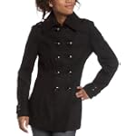 Miss Sixty Women's Wool Double Breasted Peacoat Sculpted Waist Contrast Button Thread, Black, X-Small