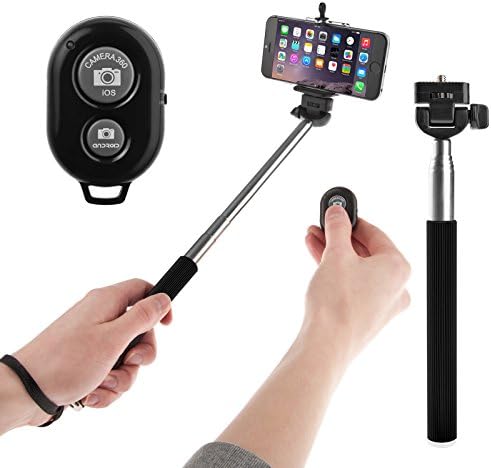 Selfie Stick By Amonraa with Adjustable Phone Holder and Bluetooth Wireless Remote Shutter for Iphone or Android Smartphones. Blue .