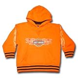 Harley Pullover Hoodie with Flames (Orange), Available in Multiple Sizes