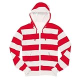 Red Gray Fleece Rugby Stripe Hoodie Unisex Sizes. Fleece