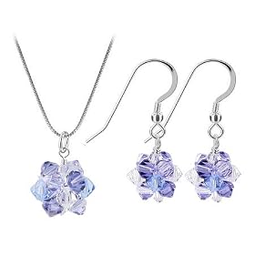 Lavender Clear AB Crystal Earrings 16" Necklace Set