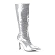 Women's Sexy Boots 3 3/4 Inch Silver Sequins Knee Boot High Heel
