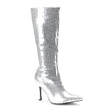 Women's Sexy Boots 3 3/4 Inch Silver Sequins Knee Boot High Heel