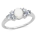 1.10 Carat Genuine Opal and Tanzanite Silver Ring