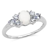 1.10 Carat Genuine Opal and Tanzanite Silver Ring