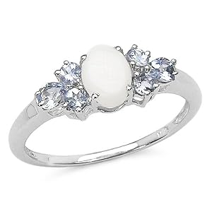 1.10 Carat Genuine Opal and Tanzanite Silver Ring by 