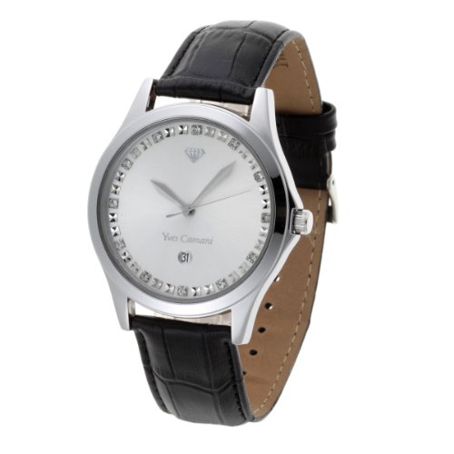 Yves Camani Herren-Armbanduhr XL Silver Big Twinkle Silber/Schwarz Analog Leder YC1028-E Preisvergleich