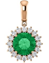 14K Rose Gold 8.00mm Round Cut Chatham Created Emerald and Diamond Pendant -- LIFETIME WARRANTY