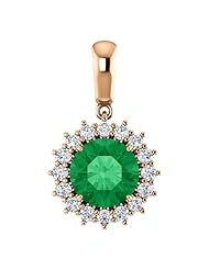 10K Rose Gold 8.00mm Round Cut Chatham Created Emerald and Diamond Pendant -- LIFETIME WARRANTY