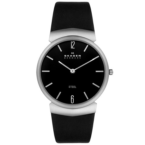 Skagen Men's Steel Collection Stainless Steel Black Leather Watch #695XLSLB