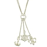 Sterling Silver Fluer De Lis, Anchor, Sailor Charm Necklace. FREE GIFT BOX.