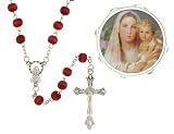 Madonna With Child - Rose Scented Wood Rosary In Plastic Case - 4mm Bead - 27in. Necklace - 19in. Overall Length