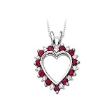 10K White Gold 0.06 ct. Diamond with Alternating 3/4 ct. Ruby Heart Pendant with Chain