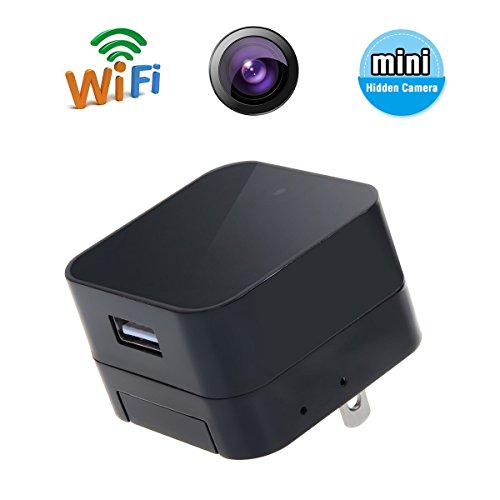 TOGUARD Black Mini Wifi USB Adapter Hidden HD Spy Camera 1080P Covert Nanny Wall Charger Camera Home Surveillance and Security Camera with Free 16G Micro SD card